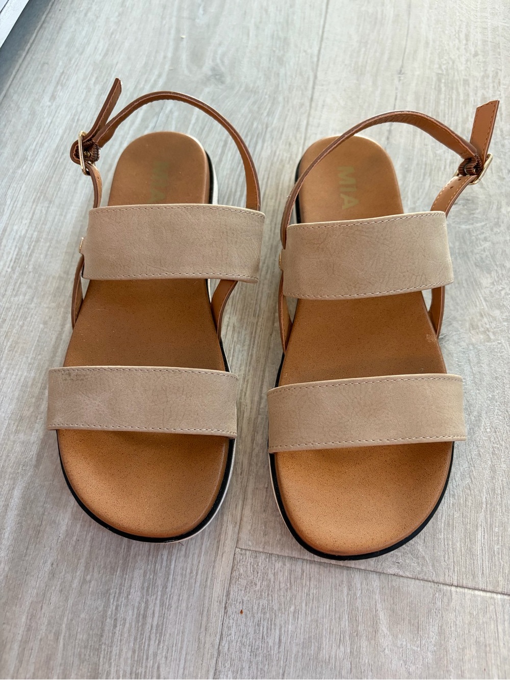 MIA Neutral Beige Double-Strap Ankle Sandals